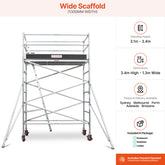 3.1m – 3.4m Wide Aluminium Mobile Scaffold Base Tower with 4 Outriggers & Kickboards